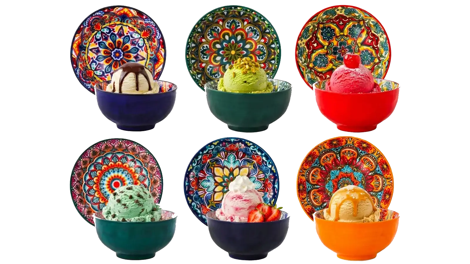 Set of Eliseen boho ceramic dessert bowls